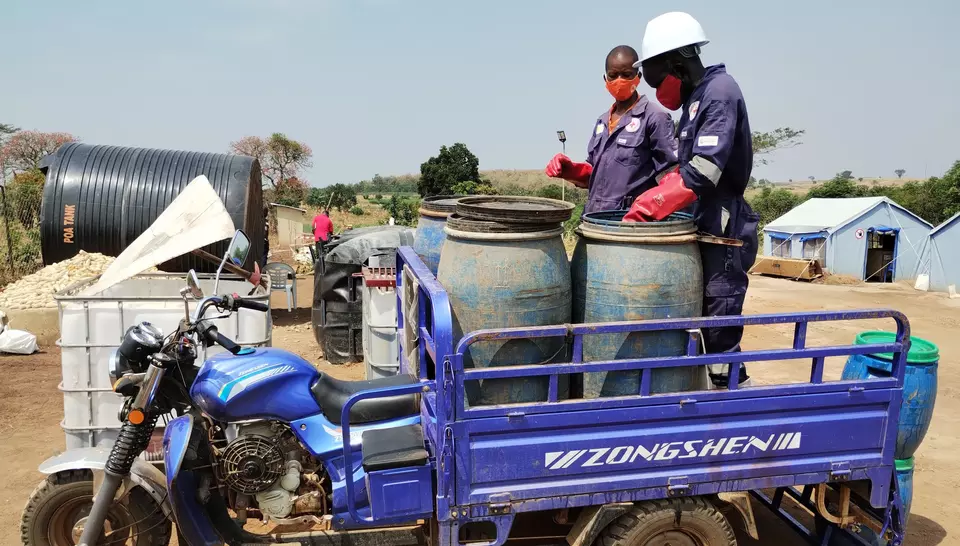 Le Saniforce déployé dans le camps de réfugiés de Kyangwali (Ouganda), collecte des boues fécales, janvier 2025