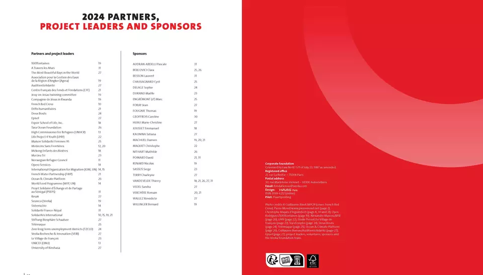 Veolia Foundation - 2024 Activity Report, Partners, project leaders and sponsors
