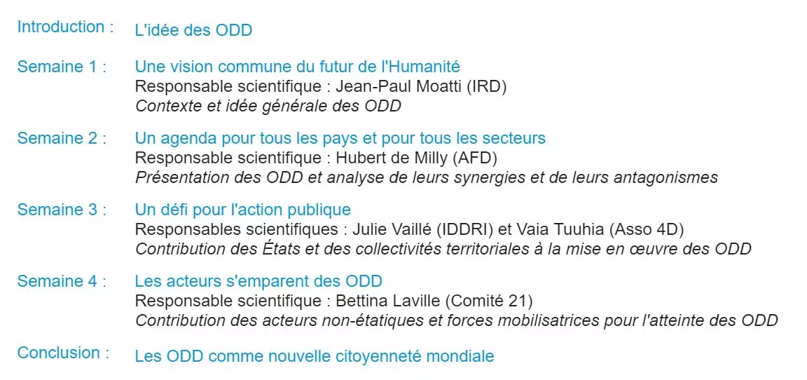 Mooc sur les ODD - le programme des 4 semaines Mooc sur les ODD - le programme des 4 semaines