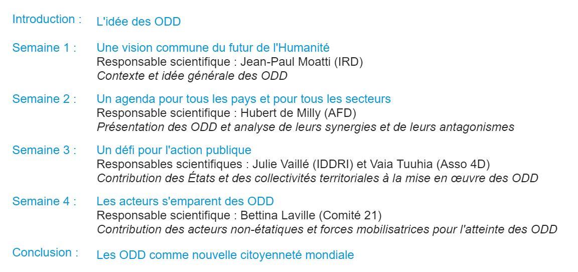 Mooc sur les ODD - le programme des 4 semaines Mooc sur les ODD - le programme des 4 semaines