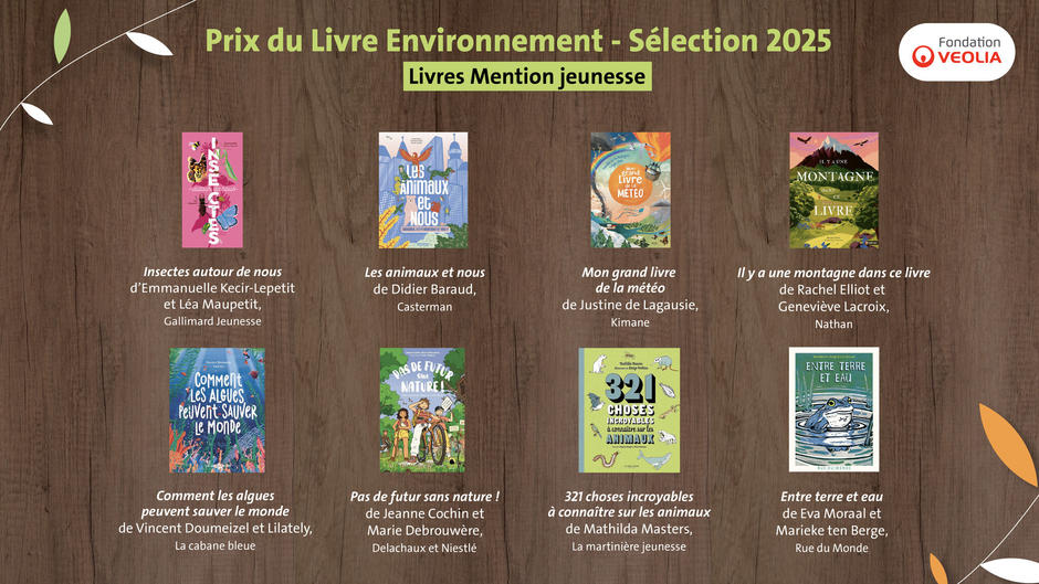Les 8 ouvrages sélectionnés pour la Mention Jeunesse du Prix du Livre Environnement 2025 de la fondation Veolia